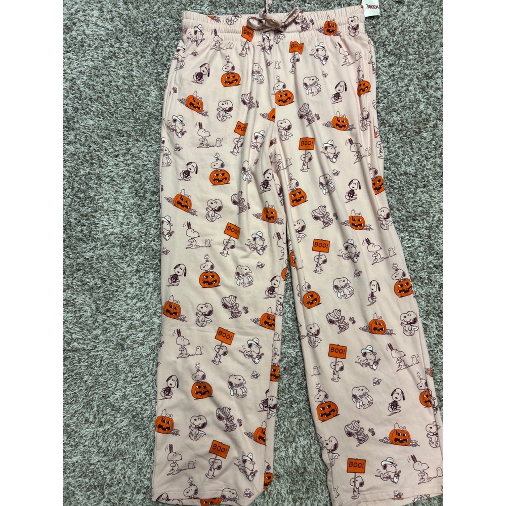 Peanuts Snoopy Halloween Pajama Pants Pink Pumpkin Woodstock M - Picture 2 of 5